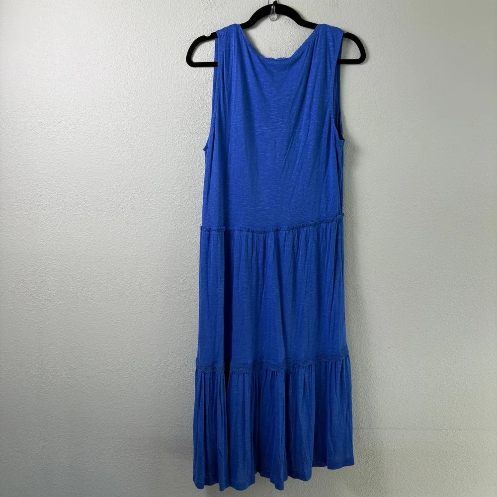 Matilda Jane Sleeveless Tiered Midi Dress Womens XL Blue Lace Trim Slub Knit NWT